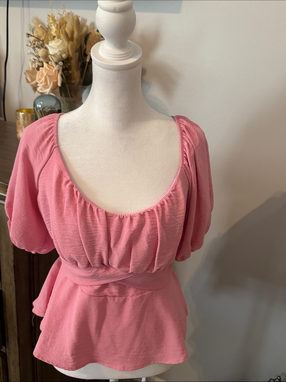 Altar'd State Pink Peplum Scoop Neck Blouse